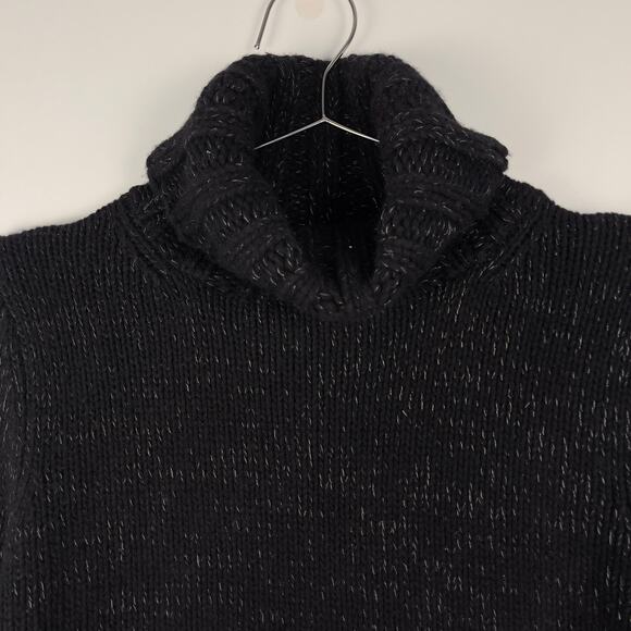 VTG Y2K Gap Lambswool Angora Chunky Knit Black Silver Turtleneck Sweater Medium - Picture 4 of 12